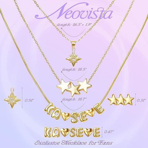 NEOVISTA Layered Necklaces For KATSEYE Merch - 18K Gold-Plated Charms Stackable Gold Necklace for Concert & Everyday Outfit, Adjustable Necklace Jewelry Fan Gift for Women in Saudi Arabia