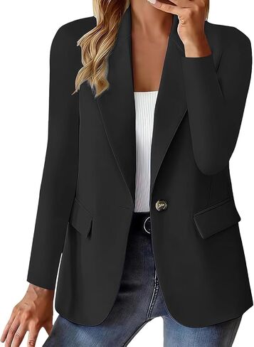 Blazers for Women with Pockets Long Sleeve Office Spring Jackets Single Button Blazer Dressy Business Casual Work Suit Coats in Kuwait