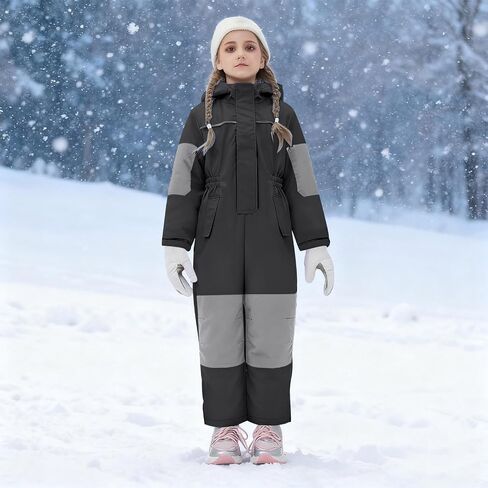 Unisex Kids Snow Suit Girls Boys Hooded Waterproof Insulated One Piece Ski Suit Warm Windproof Winter Outdoor Overalls in Kuwait