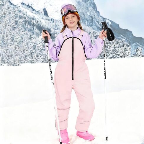 Unisex Kids Snow Suit Girls Boys Hooded Waterproof Insulated One Piece Ski Suit Warm Windproof Winter Outdoor Overalls in Kuwait
