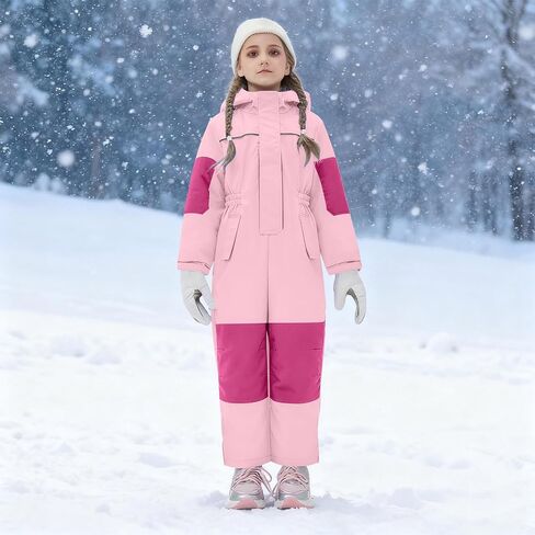 Unisex Kids Snow Suit Girls Boys Hooded Waterproof Insulated One Piece Ski Suit Warm Windproof Winter Outdoor Overalls in Kuwait