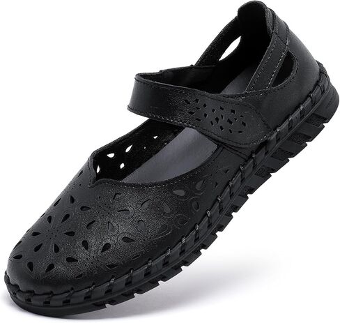 Women's Mary Jane Shoes - Breathable Floral Cutout Walking Shoes with Strap, Comfortable Microfiber Leather Flats for Casual Business Work in Saudi Arabia