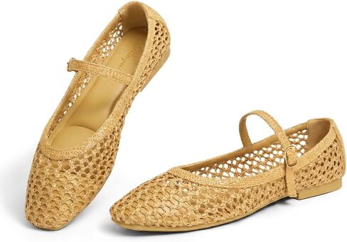 Mary Jane Shoes Women Ballet Woven Summer Flats Mary Janes Flats Shoes for Women Dressy Comfortable in Kuwait