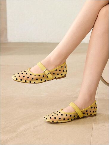 MakeMeChic Women's Polka Dots Mesh Ballet Flats Closed Toe Dressy Elegant Flat Shoes in Kuwait