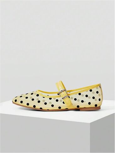 MakeMeChic Women's Polka Dots Mesh Ballet Flats Closed Toe Dressy Elegant Flat Shoes in Kuwait
