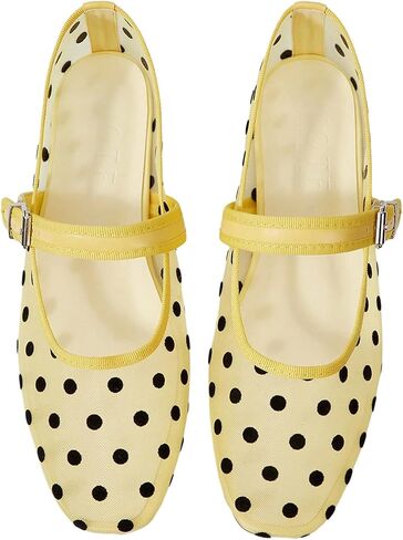 MakeMeChic Women's Polka Dots Mesh Ballet Flats Closed Toe Dressy Elegant Flat Shoes in Kuwait
