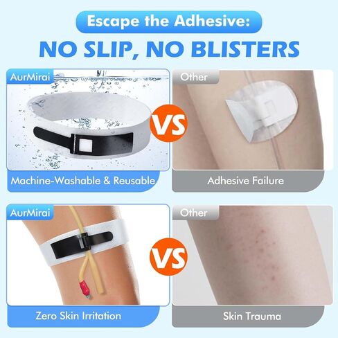 3-Pack Catheter Leg Strap, Anti-Slip Foley Catheter Stabilization Device with Silicone Grip, Reusable Tube Holder for Active Daily Care & Sleep, Hook and Loop Closure, 60cm/23.6IN in Saudi Arabia