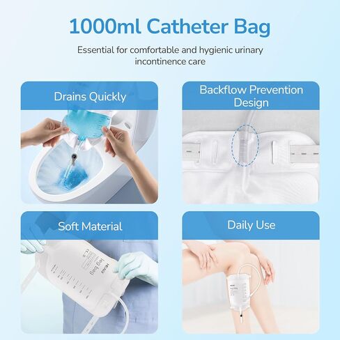3 Pack Catheter Bags, 1000mL/33.8oz, Easy-Tap Leg Bag Urinary Drainage Bag, Anti-Reflux Valve with Cloth Foot Straps, Advanced Flip Drain for Easy Disposal, Foley Leg Bag for Men & Women, 18" Tubing in Saudi Arabia