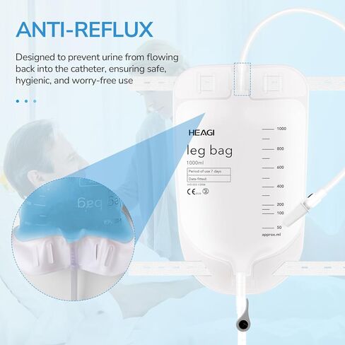 3 Pack Catheter Bags, 1000mL/33.8oz, Easy-Tap Leg Bag Urinary Drainage Bag, Anti-Reflux Valve with Cloth Foot Straps, Advanced Flip Drain for Easy Disposal, Foley Leg Bag for Men & Women, 18" Tubing in Saudi Arabia