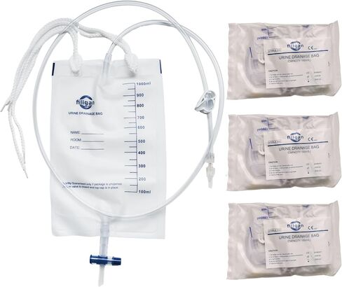 4-Pack 1000ml Nephrostomy Bag, Disposable Urine Drainage Bag with 47" Silicone Tube, T-Tap Drain Valve, Anti-Reflux Valve, Robert Clamp in Saudi Arabia