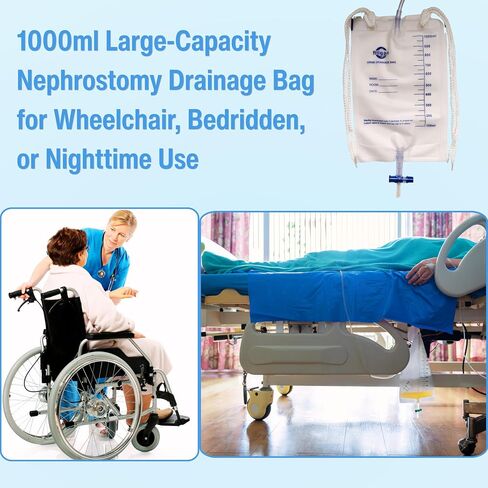4-Pack 1000ml Nephrostomy Bag, Disposable Urine Drainage Bag with 47" Silicone Tube, T-Tap Drain Valve, Anti-Reflux Valve, Robert Clamp in Saudi Arabia