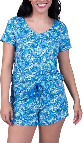 Amanda Blu Women’s Classic Pajamas Shorts Lounge Laguna Blu DESIGN Super Soft, Comfy Drawstring Waist SIZES S-XXL in Kuwait