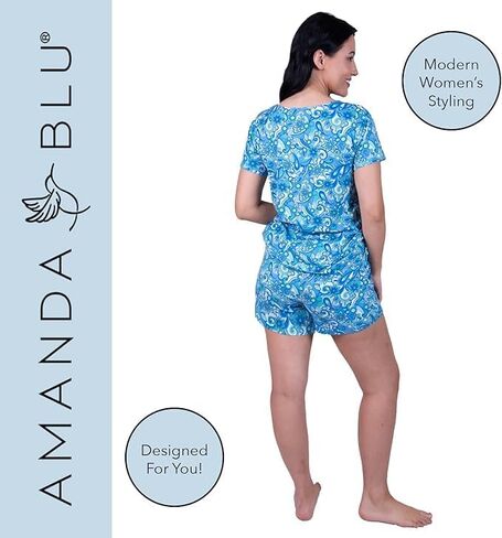 Amanda Blu Women’s Classic Pajamas Shorts Lounge Laguna Blu DESIGN Super Soft, Comfy Drawstring Waist SIZES S-XXL in Kuwait