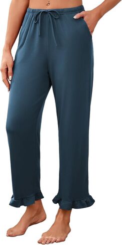 iChunhua Pajama Pants for Women Comfy Lounge Sleep Cropped Pants Ruffle Hem Pj Bottoms Sleepwear with Drawstring in Saudi Arabia