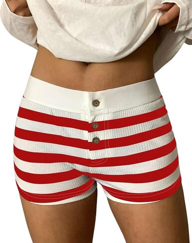 Women's Ribbed Lounge Shorts Button Front Striped Shorts High Waist Casual Pj Shorts for Loungewear Sleepwear in Kuwait