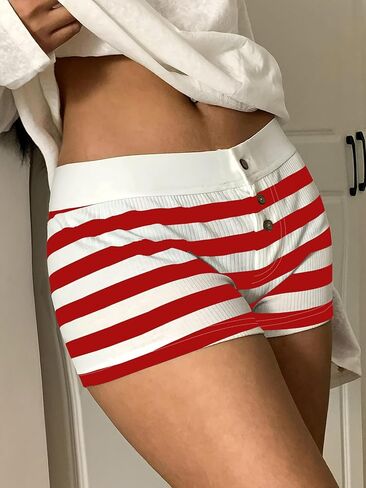 Women's Ribbed Lounge Shorts Button Front Striped Shorts High Waist Casual Pj Shorts for Loungewear Sleepwear in Kuwait