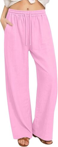 Wide Leg Yoga Pants for Women with Pockets High Waisted Lounge Bottoms Drawstring Pajamas Flowy Casual House Trousers in Saudi Arabia