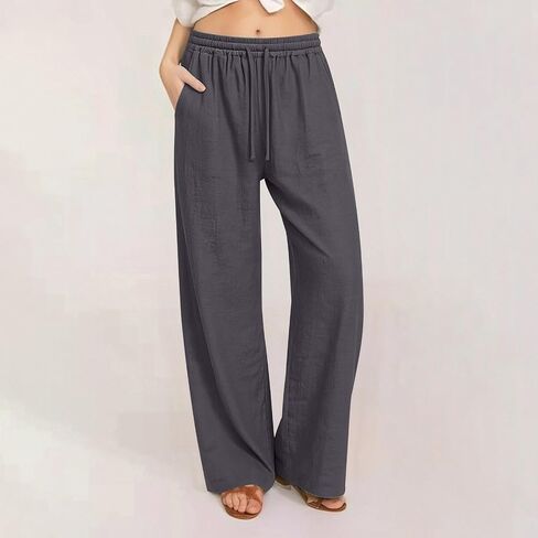 Wide Leg Yoga Pants for Women with Pockets High Waisted Lounge Bottoms Drawstring Pajamas Flowy Casual House Trousers in Kuwait