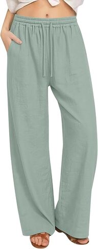 Wide Leg Yoga Pants for Women with Pockets High Waisted Lounge Bottoms Drawstring Pajamas Flowy Casual House Trousers in Kuwait