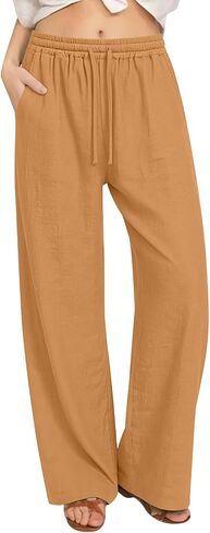 Wide Leg Yoga Pants for Women with Pockets High Waisted Lounge Bottoms Drawstring Pajamas Flowy Casual House Trousers in Kuwait