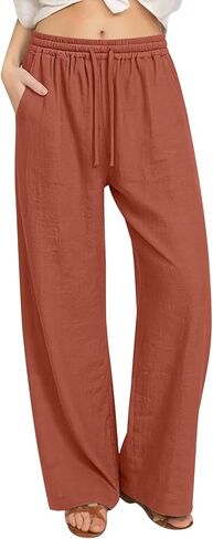 Wide Leg Yoga Pants for Women with Pockets High Waisted Lounge Bottoms Drawstring Pajamas Flowy Casual House Trousers in Kuwait