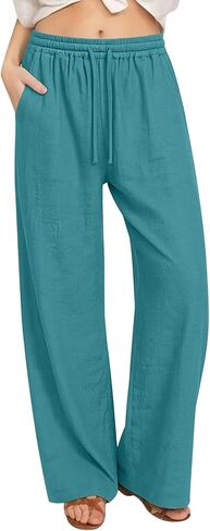 Wide Leg Yoga Pants for Women with Pockets High Waisted Lounge Bottoms Drawstring Pajamas Flowy Casual House Trousers in Kuwait