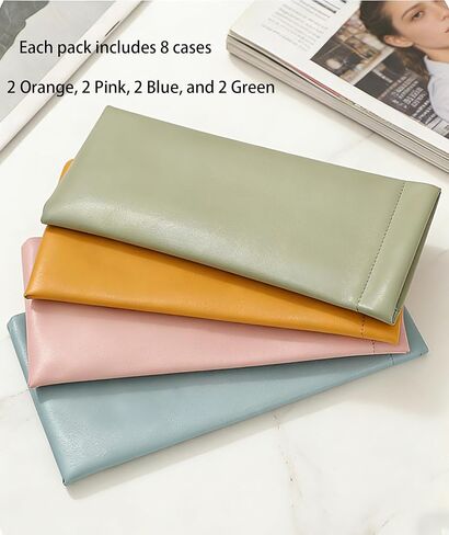 8 Pcs Leather Glasses Case, Multi-Purpose Portable Sunglasses Pouch, Crush-Resistant Glasses Organizer with Auto-Close Design for Sun Glasses/Cosmetics/Coins Storage in Saudi Arabia