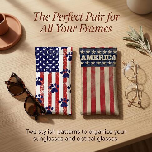 Glasses Case, PU Leather Soft Eyeglass Cases Gift for Women, Vintage American Flag Pattern Pattern Print Sunglasses Pouch in Saudi Arabia