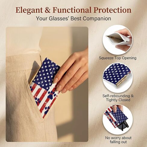 Glasses Case, PU Leather Soft Eyeglass Cases Gift for Women, Vintage American Flag Pattern Pattern Print Sunglasses Pouch in Saudi Arabia