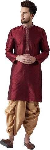 Sojanya (Since 1958 Men'S Maroon & Gold Silk Dhoti Kurta Set, Size 38 in Kuwait