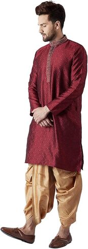 Sojanya (Since 1958 Men'S Maroon & Gold Silk Dhoti Kurta Set, Size 38 in Kuwait