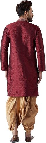 Sojanya (Since 1958 Men'S Maroon & Gold Silk Dhoti Kurta Set, Size 38 in Kuwait
