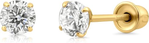 14k Solid Gold CZ Screw Backs Stud Earrings, Real Gold Studs, Solid Gold Earrings - Serena Sparkles in Saudi Arabia