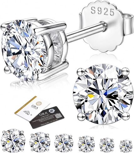 Moissanite Stud Earrings for Women and Men, 0.6ct-8ct TW D Color VVS1 Round Cut Moissanite Earrings, 925 Sterling Silver 18K White Gold Plated Hypoallergenic Solitaire Jewelry in Kuwait