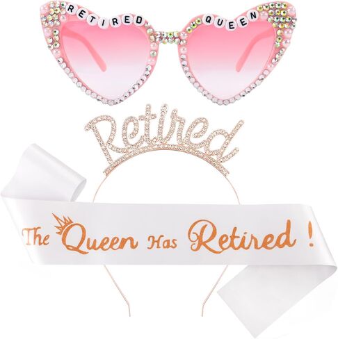 Retirement Party Decorations Retirement Gifts for Women - Rose Gold Rhinestone Retired Headband Tiara Sash and Sunglasses Set for Party Supplies Favors in Saudi Arabia