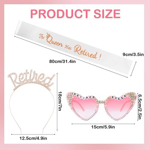 Retirement Party Decorations Retirement Gifts for Women - Rose Gold Rhinestone Retired Headband Tiara Sash and Sunglasses Set for Party Supplies Favors in Saudi Arabia