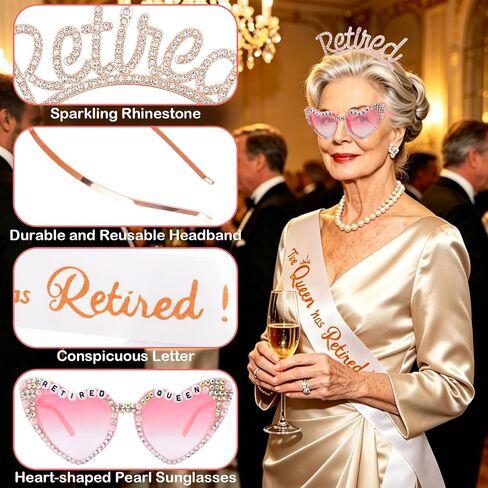 Retirement Party Decorations Retirement Gifts for Women - Rose Gold Rhinestone Retired Headband Tiara Sash and Sunglasses Set for Party Supplies Favors in Saudi Arabia
