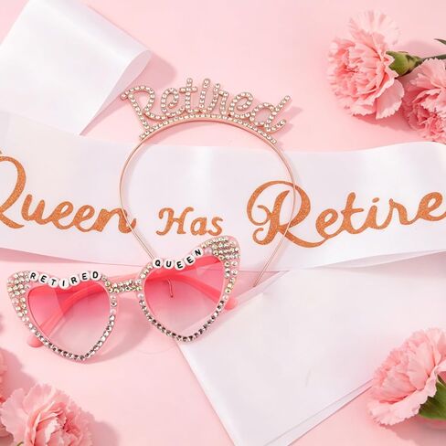 Retirement Party Decorations Retirement Gifts for Women - Rose Gold Rhinestone Retired Headband Tiara Sash and Sunglasses Set for Party Supplies Favors in Saudi Arabia
