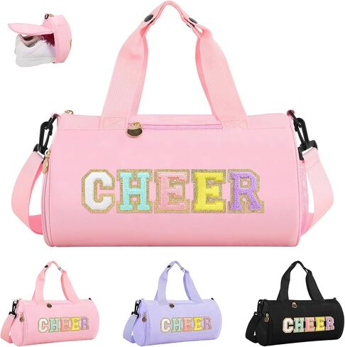 Cheer Bag with Shoes Compartment for Girls Cheerleader Gifts, Personalized Cheerleading Sport Gym Duffel Bags, Cute Chenille Letter Gymnastics Duffle Bag Cheer Gift for Teen Girl Athletes(Pink) in Saudi Arabia