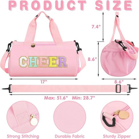 Cheer Bag with Shoes Compartment for Girls Cheerleader Gifts, Personalized Cheerleading Sport Gym Duffel Bags, Cute Chenille Letter Gymnastics Duffle Bag Cheer Gift for Teen Girl Athletes(Pink) in Saudi Arabia