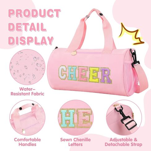 Cheer Bag with Shoes Compartment for Girls Cheerleader Gifts, Personalized Cheerleading Sport Gym Duffel Bags, Cute Chenille Letter Gymnastics Duffle Bag Cheer Gift for Teen Girl Athletes(Pink) in Saudi Arabia