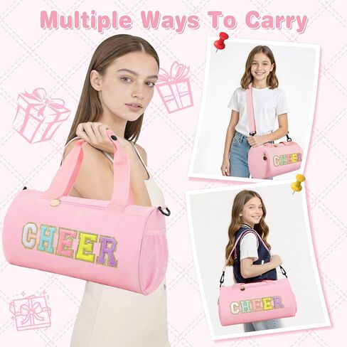 Cheer Bag with Shoes Compartment for Girls Cheerleader Gifts, Personalized Cheerleading Sport Gym Duffel Bags, Cute Chenille Letter Gymnastics Duffle Bag Cheer Gift for Teen Girl Athletes(Pink) in Saudi Arabia