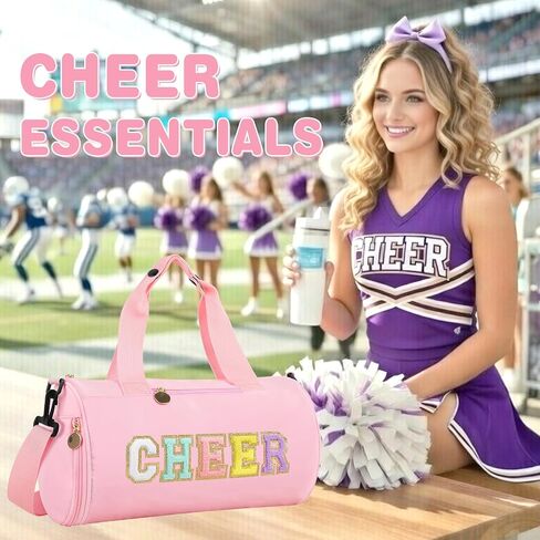 Cheer Bag with Shoes Compartment for Girls Cheerleader Gifts, Personalized Cheerleading Sport Gym Duffel Bags, Cute Chenille Letter Gymnastics Duffle Bag Cheer Gift for Teen Girl Athletes(Pink) in Saudi Arabia