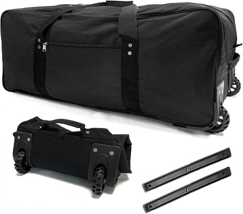 36" Extra Large Foldable Rolling Duffle Bag with Support, Heavy-Duty Spacious Checked Luggage Bag, Wheelered Cargo Tote for Travel Camping Moving, Black in Saudi Arabia