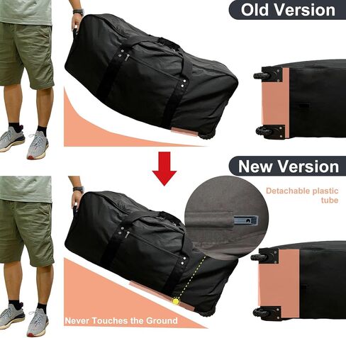 36" Extra Large Foldable Rolling Duffle Bag with Support, Heavy-Duty Spacious Checked Luggage Bag, Wheelered Cargo Tote for Travel Camping Moving, Black in Saudi Arabia