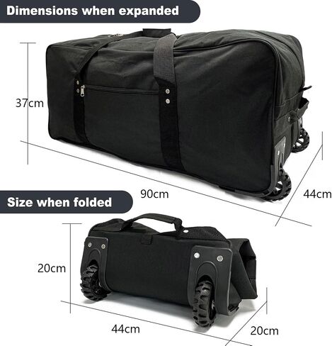 36" Extra Large Foldable Rolling Duffle Bag with Support, Heavy-Duty Spacious Checked Luggage Bag, Wheelered Cargo Tote for Travel Camping Moving, Black in Saudi Arabia