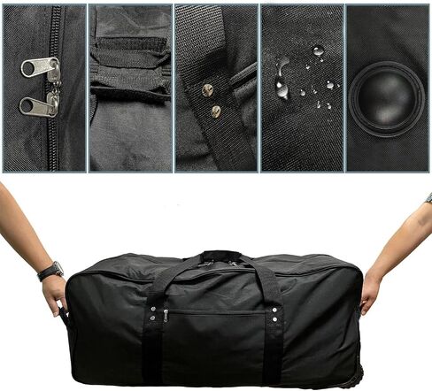 36" Extra Large Foldable Rolling Duffle Bag with Support, Heavy-Duty Spacious Checked Luggage Bag, Wheelered Cargo Tote for Travel Camping Moving, Black in Saudi Arabia