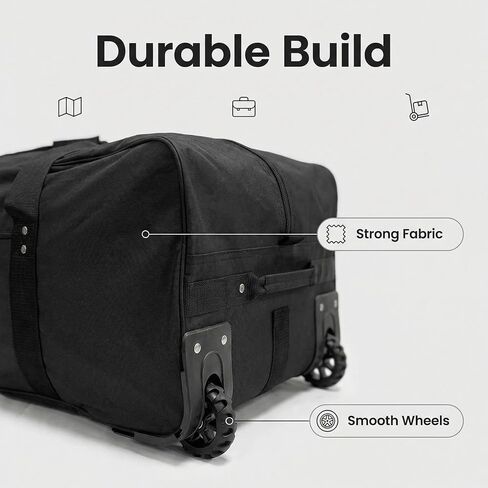 36" Extra Large Foldable Rolling Duffle Bag with Support, Heavy-Duty Spacious Checked Luggage Bag, Wheelered Cargo Tote for Travel Camping Moving, Black in Saudi Arabia