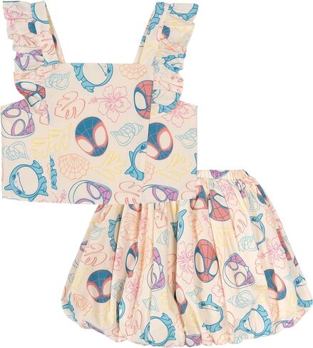 Marvel Spidey and His Amazing Friends Girls Poplin Tank Top & Bubble Skort Outfit Set Toddler to Little Kid Sizes (2T - 7-8) in Kuwait
