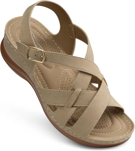 SHIBEVER Flat Sandals Women Comfortable: Dressy Strappy with Back Strap | Low Heel Adjustable Buckle Arch Support Cushioned Footwear Casual Walking Beach Shoes for Summer 2026 in Kuwait